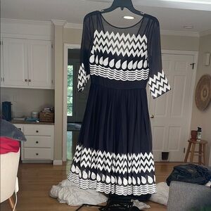 Tracy Reese Black and White Pleated A-Line Dress